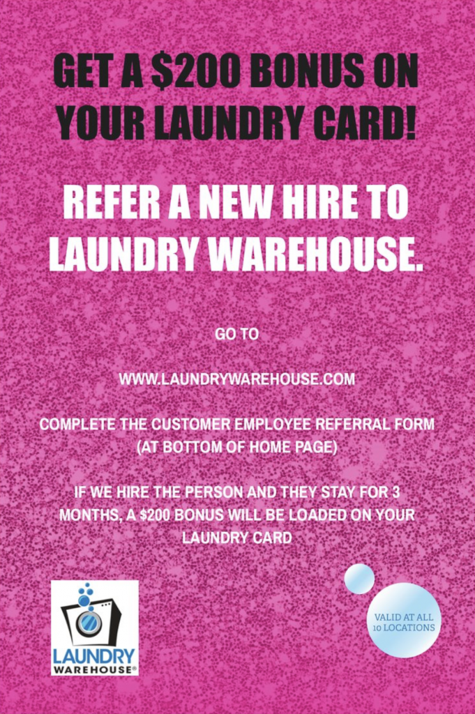Laundry Warehouse Hiring Bonus